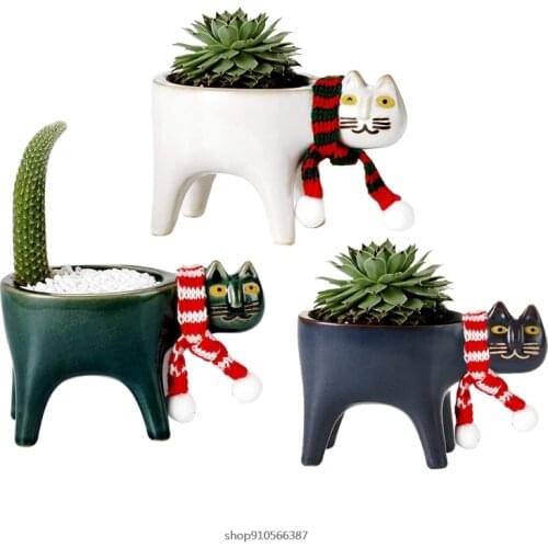 Cartoon Cat Flowerpot Succulent Planter with Drainage Ceramic Plant Flower Pot Garden Cactus Plants Potted Vase Home Wholesales