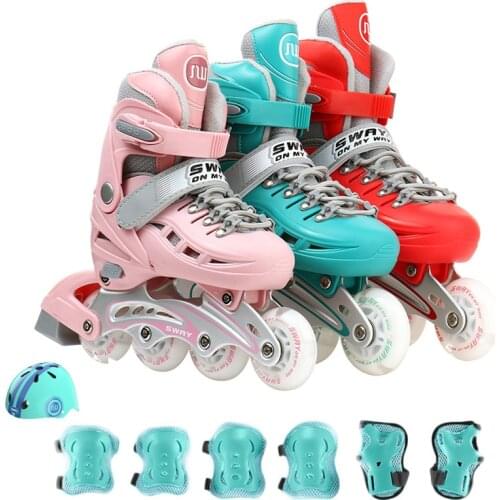Kids Skates Shoes Adjustable Beginner Girls Boy Inline Roller Skating Sneaker Blade ABEC-5 Aluminum Size Tail Brake 4 Wheel Gift