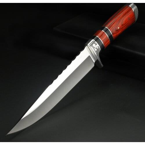 Wilderness Survival Fixed Blade Knife Wooden Handle High Hardness Blade Camping Hunting Outdoor Self-defense Straight Knife