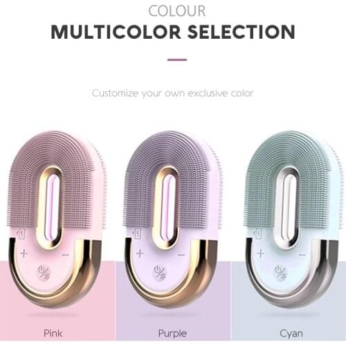 Electric Facial Cleansing Brush Silicone Sonic Face Cleaner Deep Pore Cleaning Skin Massager Face Cleansing Brush EMS Color Ligh