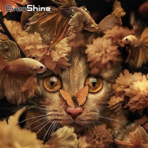 Evershine Full Square Round Diamond Painting Cat Diamond Embroidery Animal Cross Stitch Rhinestones Pictures Handicrafts