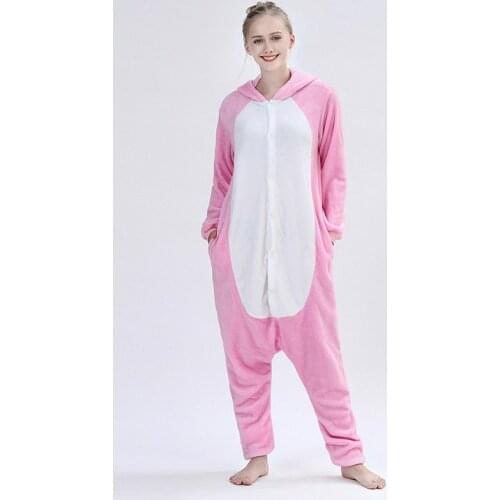 Kigurumi Cute Pink Panther Onesie Long Sleeve Hooded Women Animal Homewear Onesies For Adults