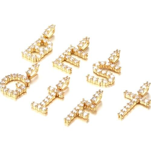 Kinel Hot Punk A-Z White Zircon Letter Charms Fashion Gold Color Pendants for DIY Necklace Hip Hop Jewelry Making Charms