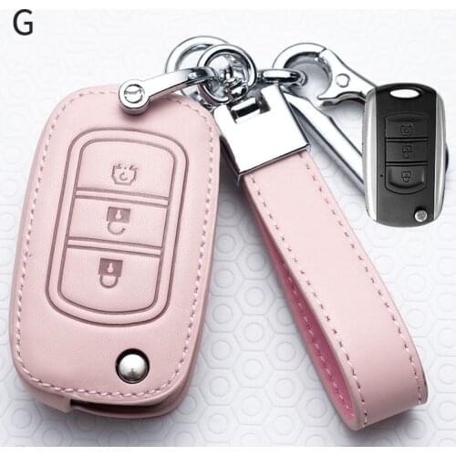 3 Buttons Leather Car Key Case Cover Shell for Dongfeng 580 F507 Folding Remote Car Key Shell Car Styling Accessories Ring