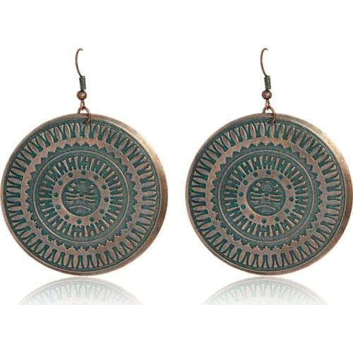 Exaggerated Large Round Carved Alloy Earrings Bohemian Earrings Casual Punk Style For Ladies Earrings Fashion Jewelry