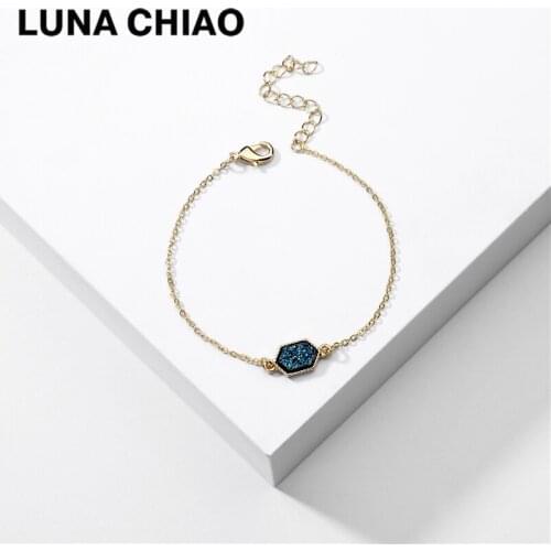 LUNA CHIAO 2020 Trendy Jewelry Geometric Druzy Stone Dainty Delicate Chain Bracelet for Women