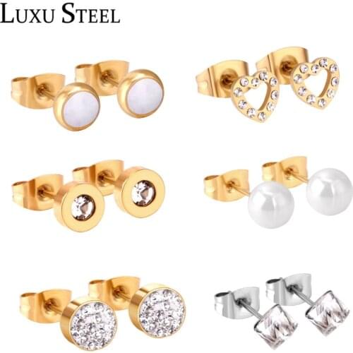 LUXUSTEEL Stainless Steel Push Back 6pairs/Box Earring Set Cubic Zirconia Anti-allergy Earring