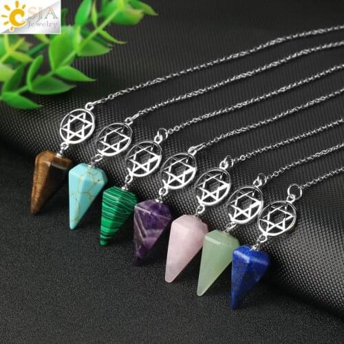 CSJA Divination Pendulums for Dowsing Rods Crystal Natural Stone Pendant Amulet Pendulum Radiesthesia Protection Pendulos G719