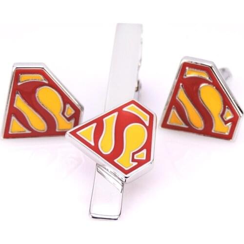 Fashion mens tie clip Cufflinks set high quality brass enamel red yellow s tie clip Cufflinks exquisite jewelry gift