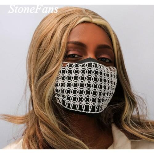 Stonefans Fashion Jewelry Leaf Shape Rhinestone Face Veil for Women Hollow Body Jewelry Decorative Facemask Adjustable