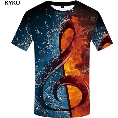 KYKU Music T shirt Men Yin Yang Tshirt Printed Flame Shirt Print Water Funny T shirts Gothic Tshirts Casual Short Sleeve Hip hop
