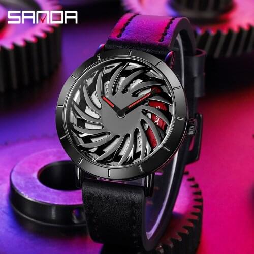 Man Fashion Rotating Car Rim Watch Waterproof Sport Wrist Watch Leather Creative Car Wheel Rim Quartz Watches Relogio Masculino