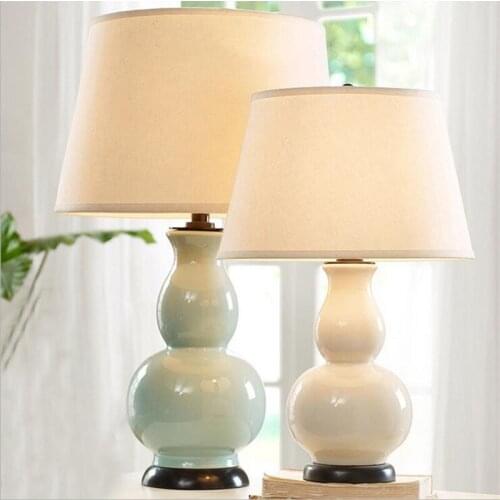 Chinese Style Handmade Blue/White Ceramic Fabric Led E27 Table Lamp for Wedding Decor Bedroom Bedside Living Room Light 1345