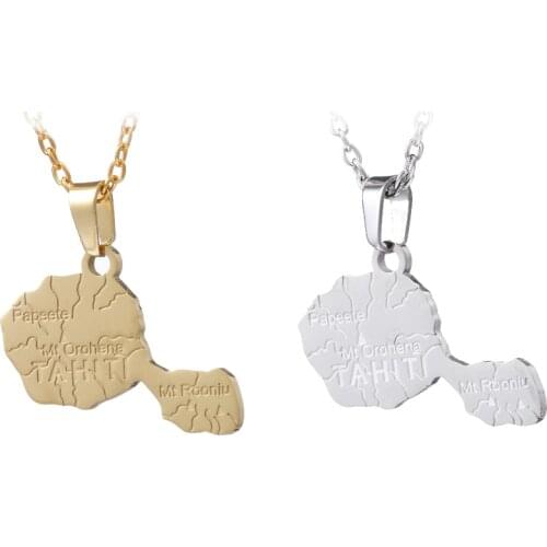 Stainless steel Necklace France Tahiti Papeete Mt Orohena Mt Rooniu Map Pendant For Men Women Gifts