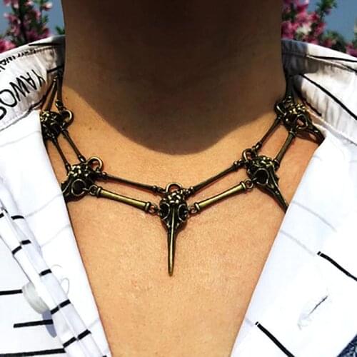 2021 bird Skull Necklace / Bronze Necklace / handmade Steampunk jewelry / dark metal Viking Necklace / dark Style Necklace