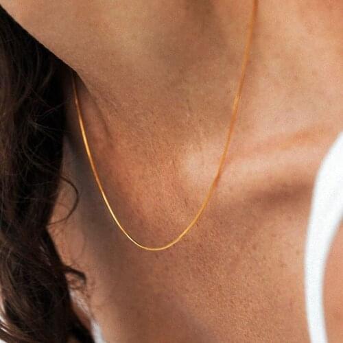 Super thin snake chain necklace for women stainless steel gold color stacking clavicle plain necklace minimalist delicate