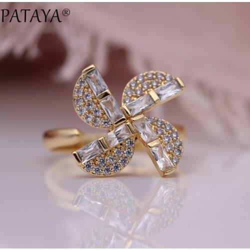 PATAYA New Women Opening Rings Sector Decompressed Wedding Fashion Jewelry 585 Rose Gold Natural Zircon Creative Rotating Rings