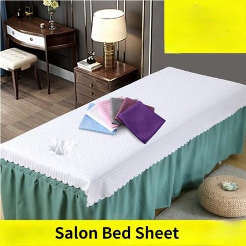 1Pcs Striped Beauty Salon Bed Sheets SPA Massage Bed Cover Sheets with Hole 6 Colors to Choose