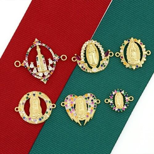 Popular Virgin Mary Pendant Copper Plated 18K Gold Inlaid With Zircon Exquisite Female Christian Ornaments