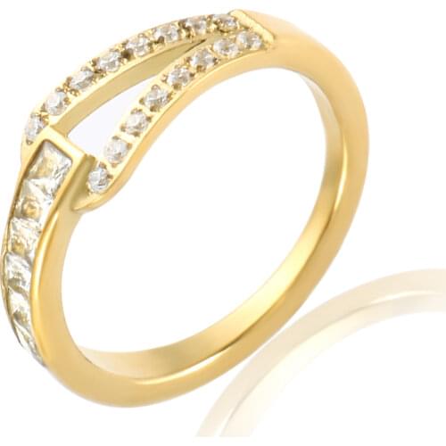 Luxury Thin Belt Buckle Crystal Rings For Women Men Simple Square Rhinestone High Quality Stainless Steel Elegant Couple Jewelry