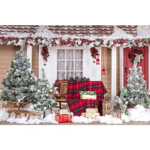 Christmas Backdrop Tree Noel Party Photography Backdrop Snow Warm Home Peace Rustic House Rural Background Photo Studio Props