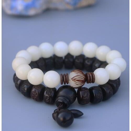 Lightning Strike Wooden Bucket Bead Bracelet For Women Men White Bodhi Rosary Bead Bracelet Stretched Lotus Bead Bracelet