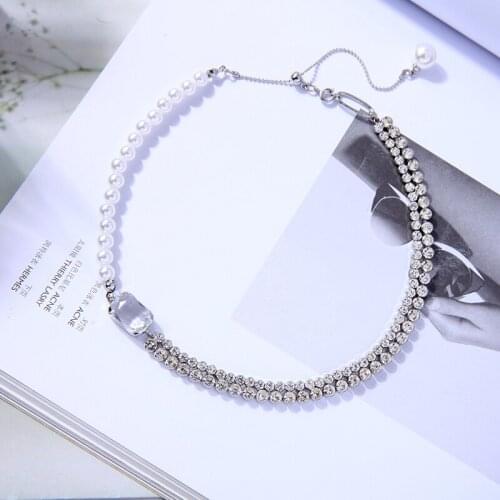 Uer Unique Acrylic Pearl Crystal Splicing Chains Choker Necklaces For Women Geometric Glass Pendant Necklace New Fashion Jewelry