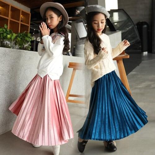 2021 spring and summer childrens girls long pleated skirt elastic waist slim skirt childrens clothing