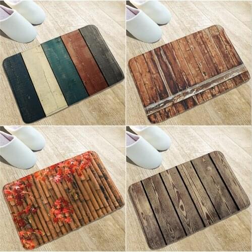 Wood Grain Bamboo printing Bath Mat Kitchen Doorway Printed Rugs Front Door Welcome Carpet Water Absorption Flannel Washable
