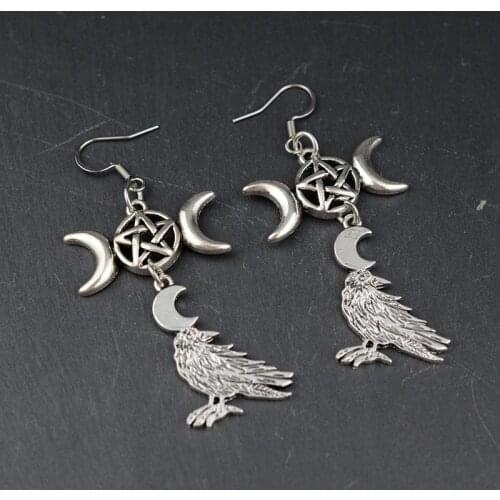Wicca Design Earring Raven Moon Earring Gothic Punk Jewelry