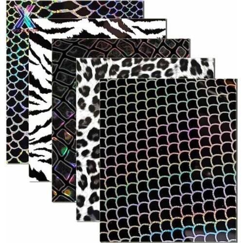 XFX Htv Stickers 5PCS 25x30.5cm PU Leopard Heat Transfer Vinyl Film Stretch Heat Press Vinyl Film Iron-on HTV TShirt DIY Cricut