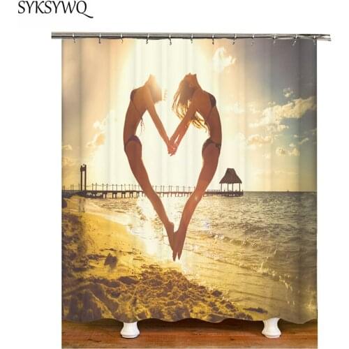 Beach shower curtain women waterproof curtain shower bathroom decor polyester shower curtain