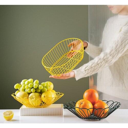 Iron Hollow Storage Basket Fruit Basket Snacks Candy Tray Plate Desktop Bedroom Kitchen Organizer Holder