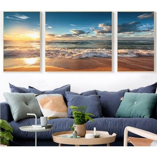 Scenic Seaside Beach Photos Artistic Flamingos Fish Decorative Art Canvas Paintings Wall Art Picture For Living Room Home Decor