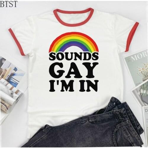 Sounds Gay Im In short sleeve T-Shirt Women Summer New Harajuku O-Neck T Shirt Clothing Funny Print Tops