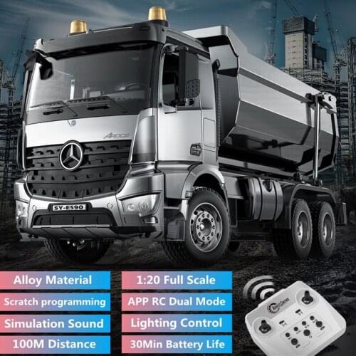 1:20 Large Simulation Scratch Programming RC Dump Truck APP Control Alloy Material 16CH 30KG Load Door Can Opened Boys Toy Gift
