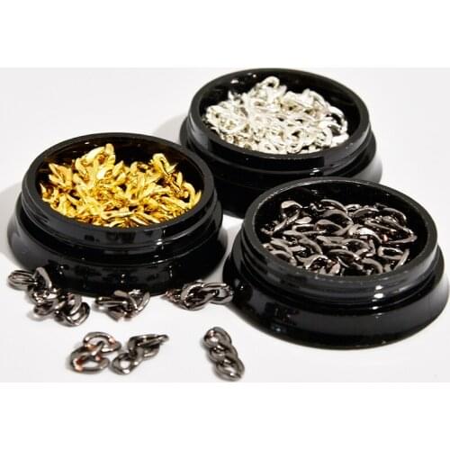 1Box Nail Hollow Charming Metal Stud Rhinestone Chain-Design Alloy Metallic Gold/Silver/Black Studs DIY 3D Nails Art Decor Studs