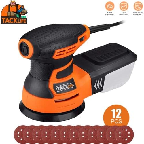 TACKLIFE 5-Inch Random Orbit Sander 300W With 12Pcs Sandpapers, 6 Variable Speed 6000-13000RPM Electric Sander-PRS01A