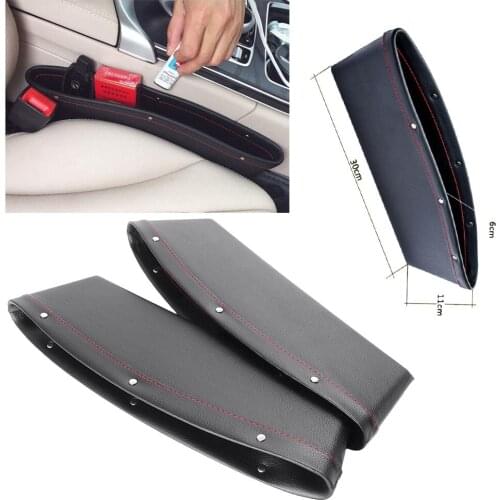 PU Leather Catch Catcher Box Caddy Car Seat Gap Slit Pocket Storage Organizer UniversalAutomobile Accessories Black 2PCS