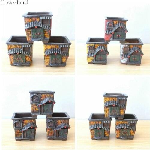 3pcs Ceramic Succulent Flower Pots House Succulent Flower Pots Flower Pot Ceramic Desktop Potted Plants Nursery Pot Garden Pots