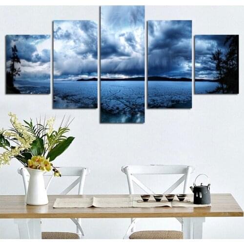5 Panels Blue Sea Sky Clouds Modern Printed Space Universe Landscape Paintings Canvas Picture Home Decoration For Living Room