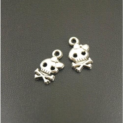 50 pcs Silver Color Skull Girl with bow Charm DIY Jewelry FindingsA1152
