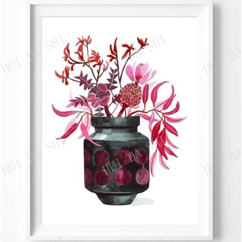Australiana, Native flowers, Banksia, Eucalyptus, West German pottery, Kangaroo Paw, Pink decor, Botanical, gift for her