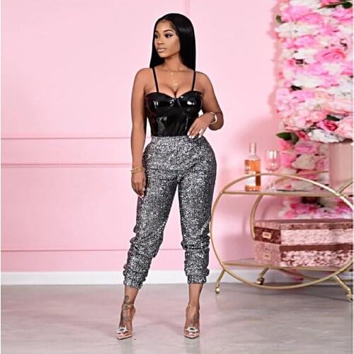 Sequin Shiny Beam Leg Pants Women Casual Christmas Party Harem Pants High Waist Leggings Trousers Streetwear Women Bottoms Pants
