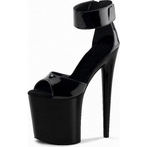 All match Concise Elegant Small Size Womens Sandals 20cm Super High heeled shoes 8 inches Sexy Fetish Thick platform Hook loop