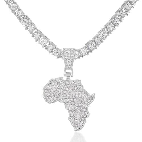 Iced Out Ankh African Map Pendant Necklace Choker Chain Necklace Women Hip-Hop Jewelry For Men Tennis Chain Fashion Link Gift