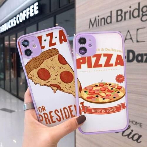 Funny design food cartoon pizza Phone Case For iPhone 12 11 Mini Pro XR XS Max 7 8 Plus X Matte transparent Purple Back Cover