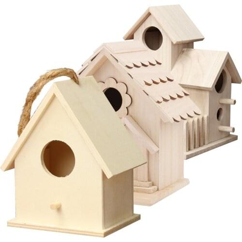 Wood Birdhouse Nest with Round Window Peep Hole Pet Bird Breeding House Cage Rainproof Windproof Outdoor Bird Perching Shelter