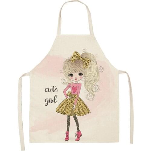 Girls Pattern Kitchen Aprons for Women Sleeveless Cotton Linen Aprons Home Cooking Baking Bibs Cleaning Tools 66x47cm 47x38cm