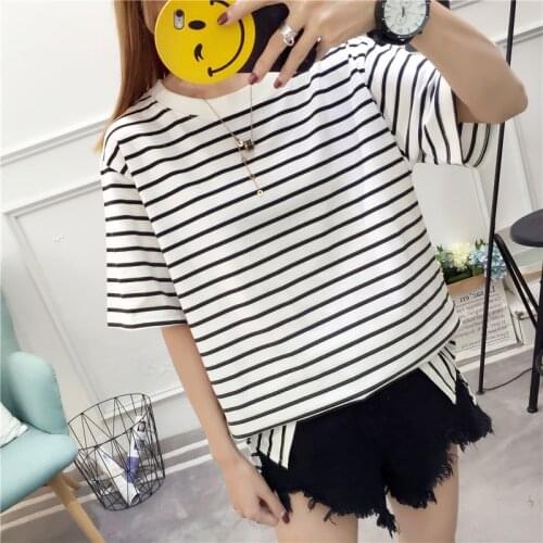 T-shirt Women Short Sleeve Harajuku Oversize Striped Tops Womens Loose Students Korean Style Classic T-shirts Female Clothing